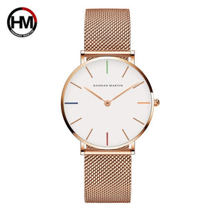 Japan Quartz Movement High Quality 36mm hannah Martin Women Stainless Steel Mesh Rose Gold Waterproof Ladies Watch Dropshipping